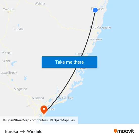 Euroka to Windale map