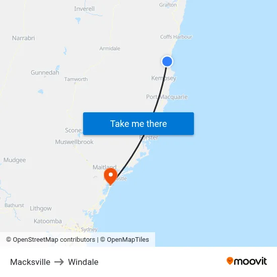 Macksville to Windale map