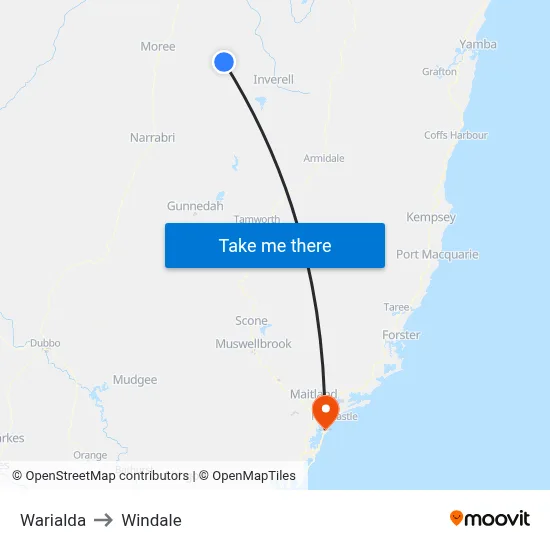 Warialda to Windale map