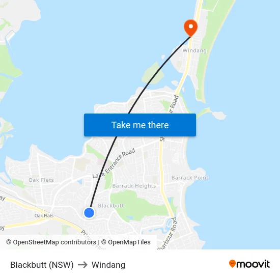 Blackbutt (NSW) to Windang map