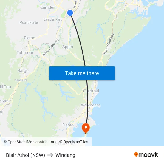 Blair Athol (NSW) to Windang map