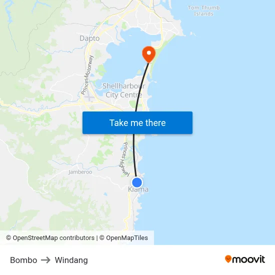 Bombo to Windang map