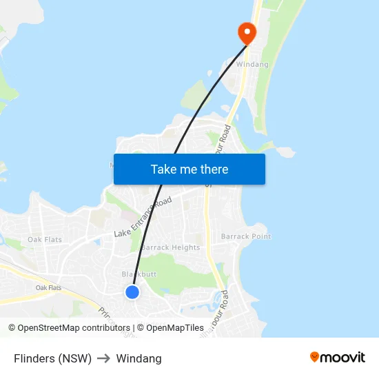 Flinders (NSW) to Windang map