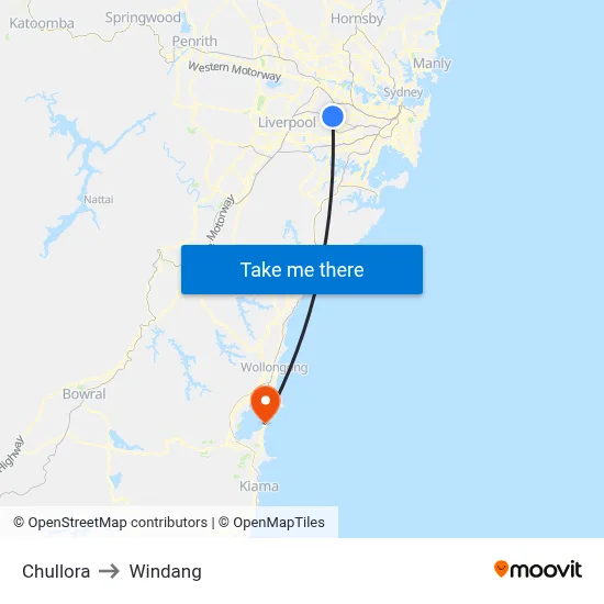 Chullora to Windang map