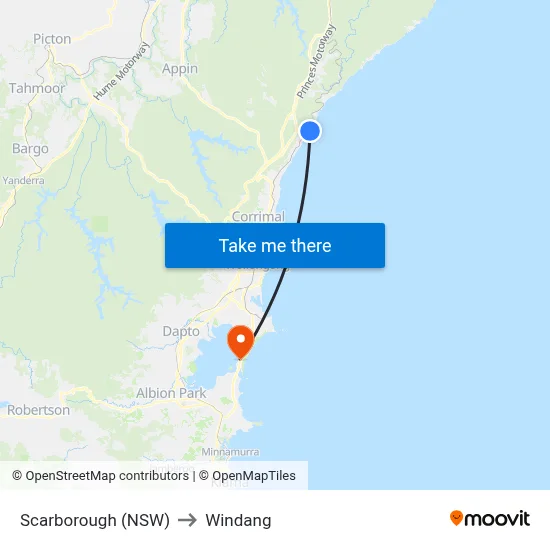 Scarborough (NSW) to Windang map