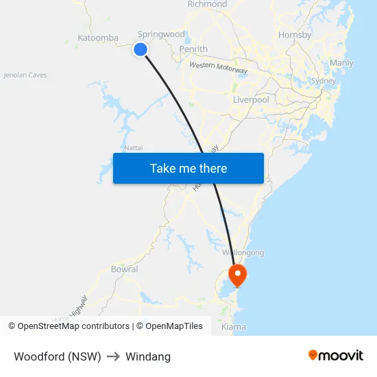Woodford (NSW) to Windang map