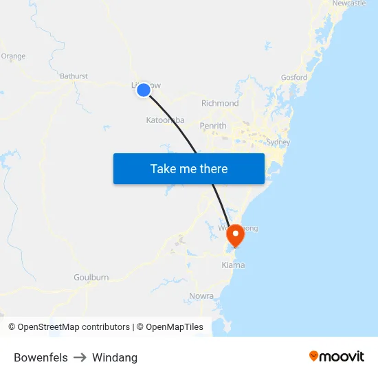 Bowenfels to Windang map