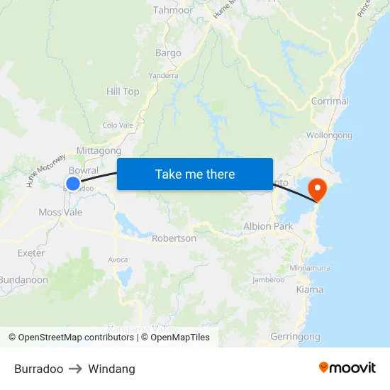 Burradoo to Windang map