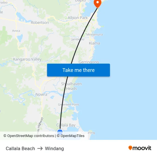 Callala Beach to Windang map