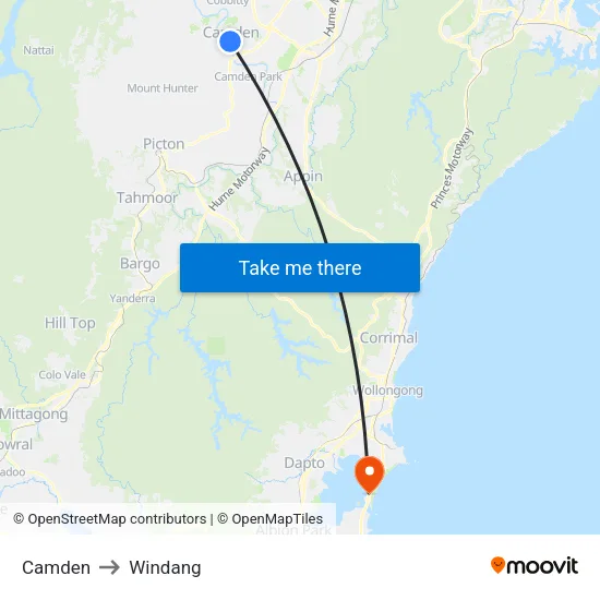 Camden to Windang map