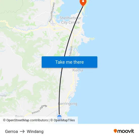 Gerroa to Windang map