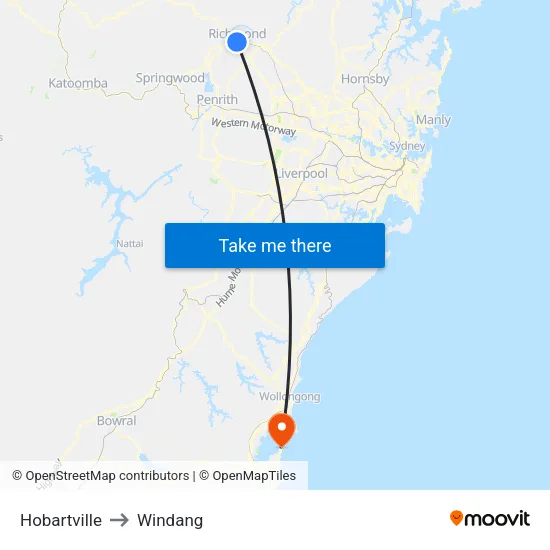Hobartville to Windang map