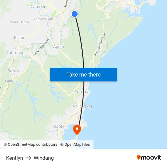 Kentlyn to Windang map
