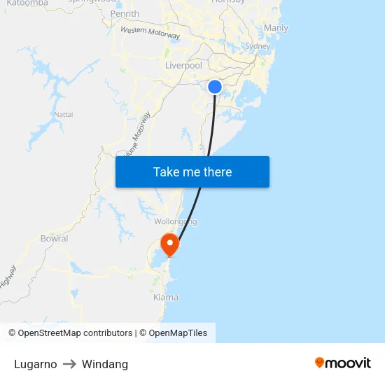 Lugarno to Windang map