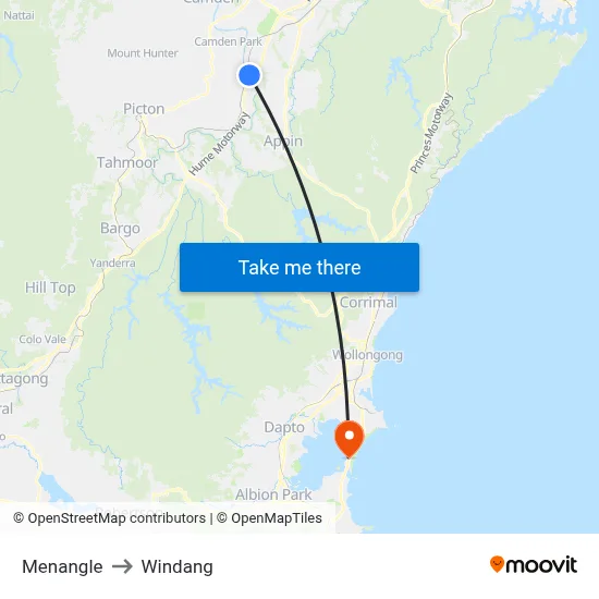 Menangle to Windang map