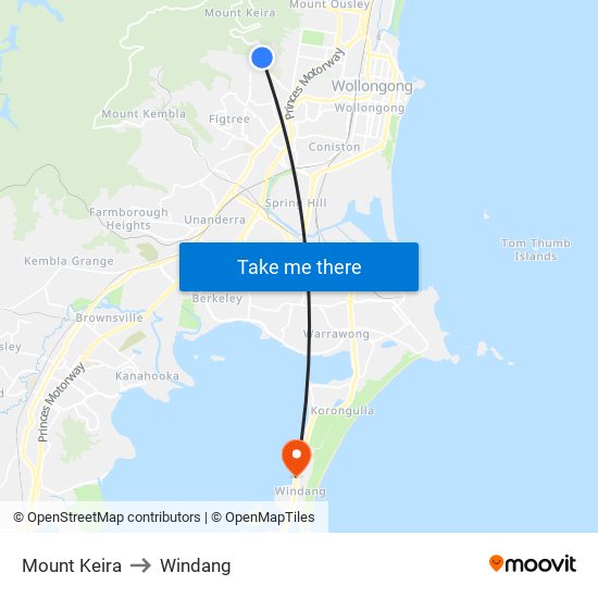 Mount Keira to Windang map