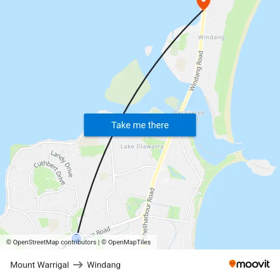 Mount Warrigal to Windang map