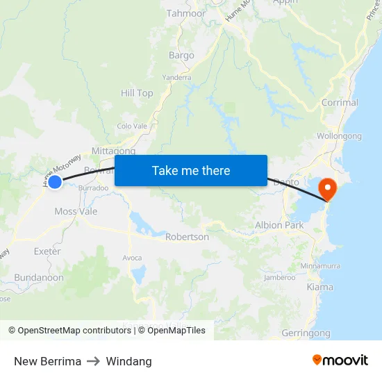 New Berrima to Windang map