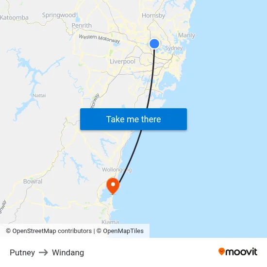 Putney to Windang map