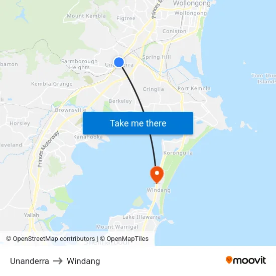 Unanderra to Windang map