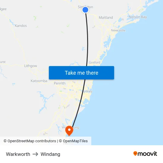 Warkworth to Windang map