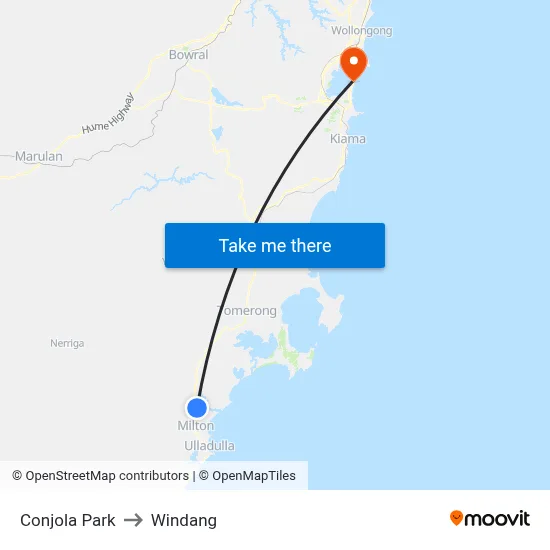 Conjola Park to Windang map