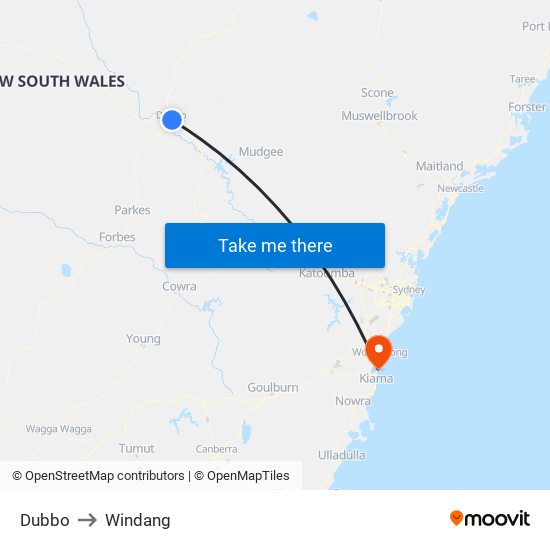 Dubbo to Windang map