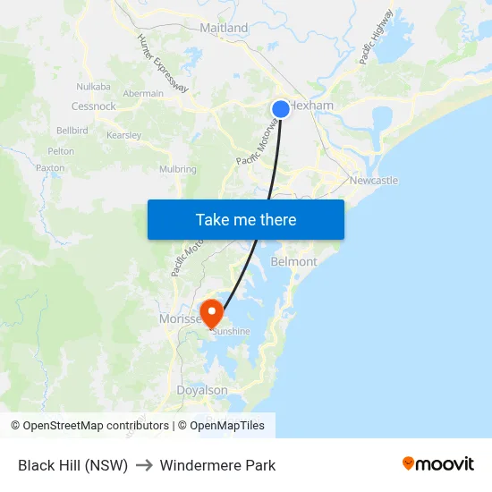 Black Hill (NSW) to Windermere Park map