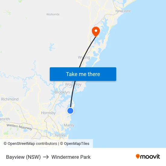 Bayview (NSW) to Windermere Park map