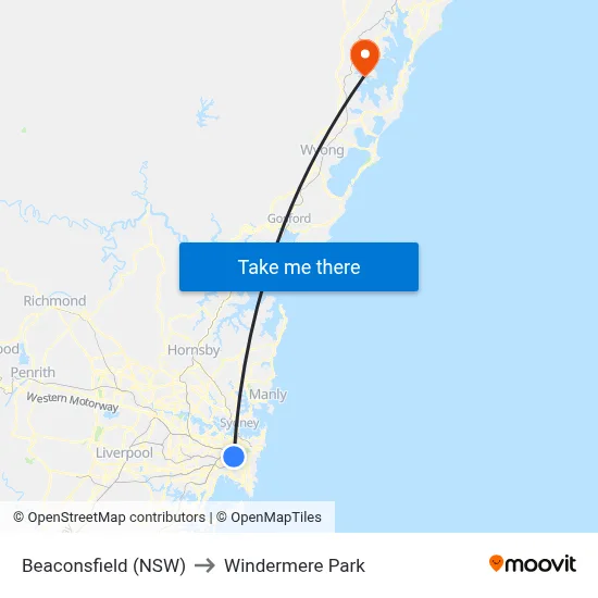 Beaconsfield (NSW) to Windermere Park map