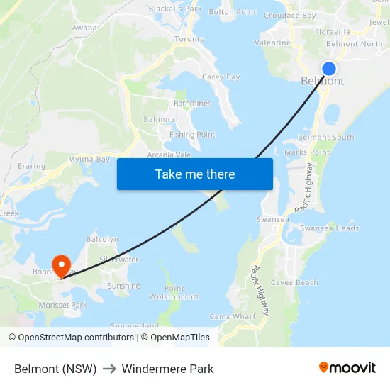 Belmont (NSW) to Windermere Park map