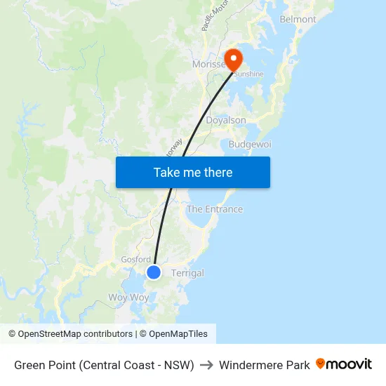 Green Point (Central Coast - NSW) to Windermere Park map