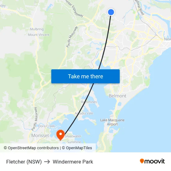 Fletcher (NSW) to Windermere Park map