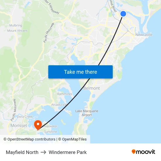 Mayfield North to Windermere Park map