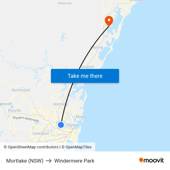 Mortlake (NSW) to Windermere Park map