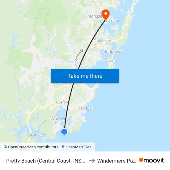 Pretty Beach (Central Coast - NSW) to Windermere Park map