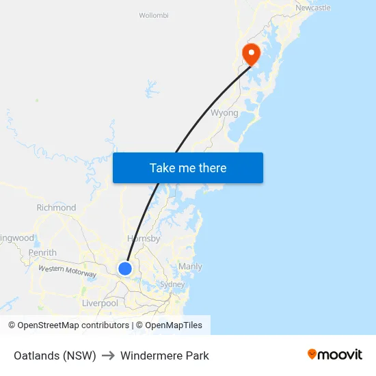 Oatlands (NSW) to Windermere Park map