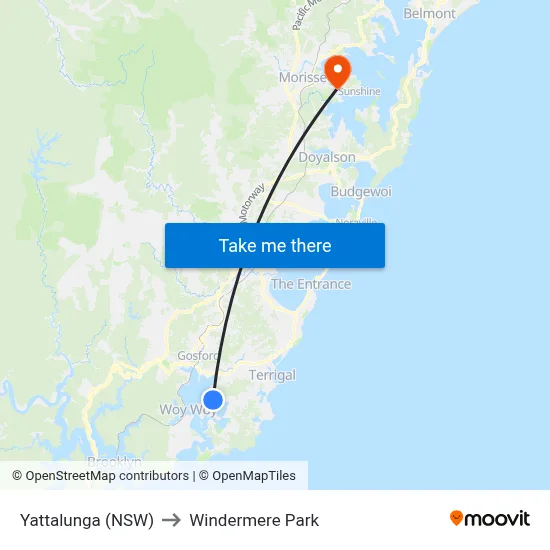 Yattalunga (NSW) to Windermere Park map