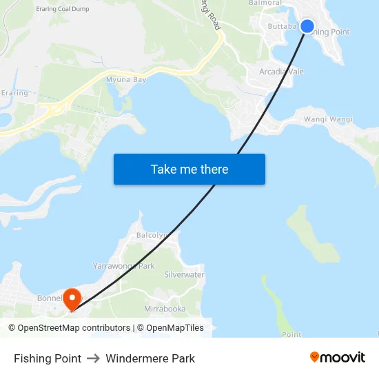 Fishing Point to Windermere Park map