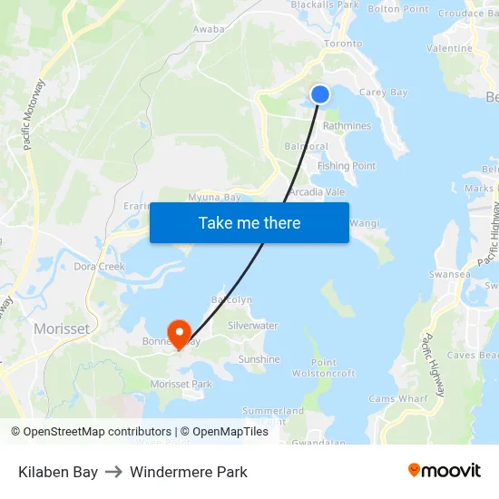 Kilaben Bay to Windermere Park map