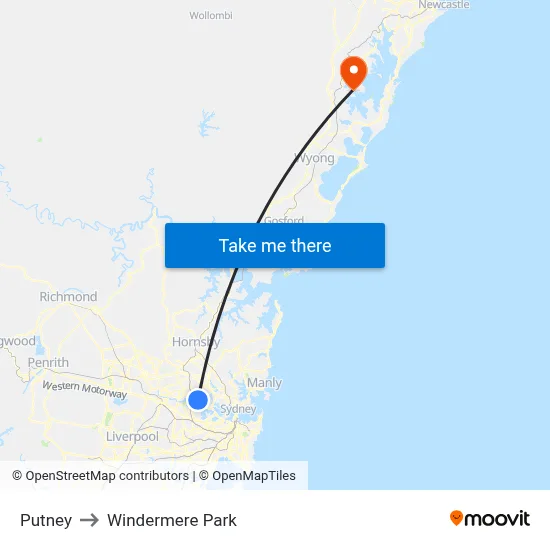 Putney to Windermere Park map