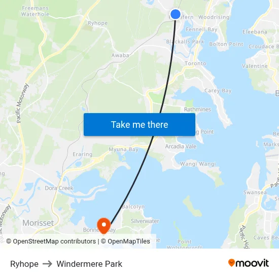 Ryhope to Windermere Park map