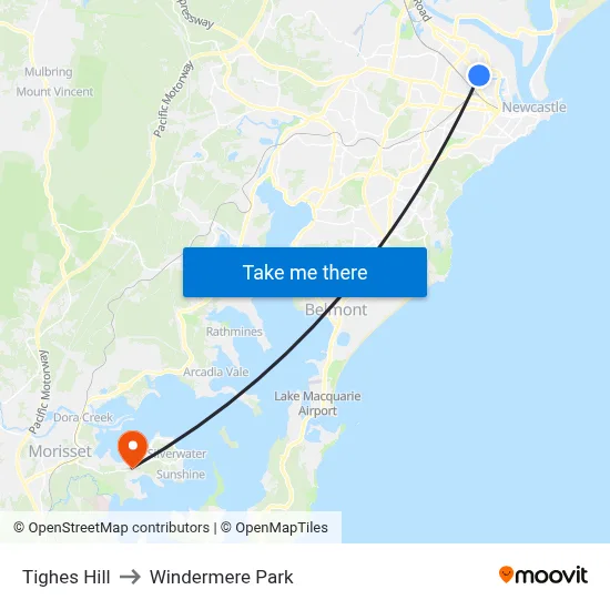 Tighes Hill to Windermere Park map