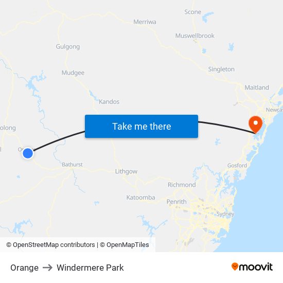 Orange to Windermere Park map