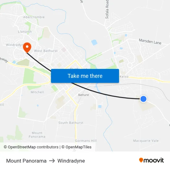 Mount Panorama to Windradyne map