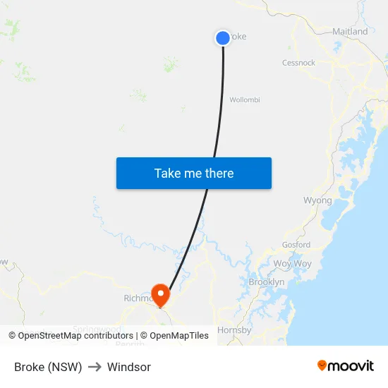 Broke (NSW) to Windsor map