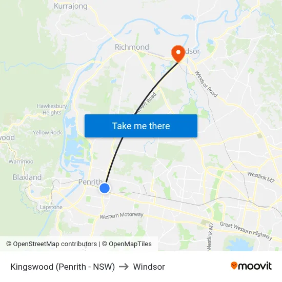 Kingswood (Penrith - NSW) to Windsor map