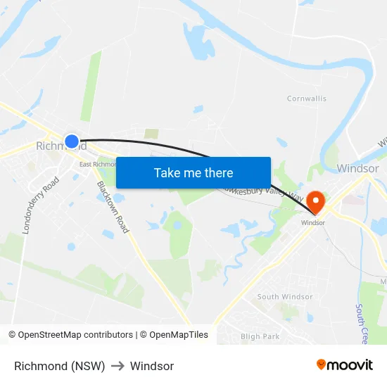 Richmond (NSW) to Windsor map