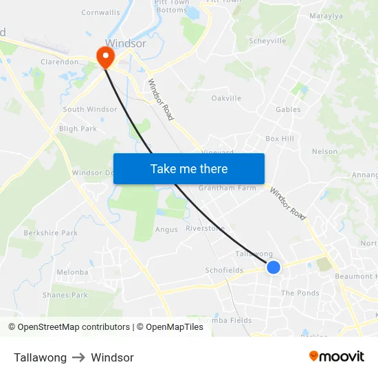 Tallawong to Windsor map