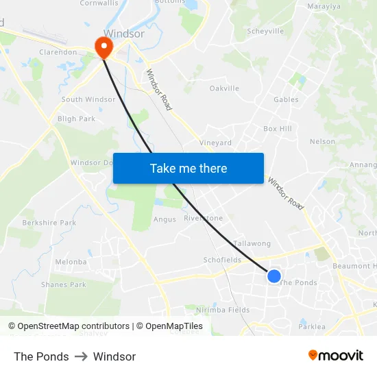 The Ponds to Windsor map
